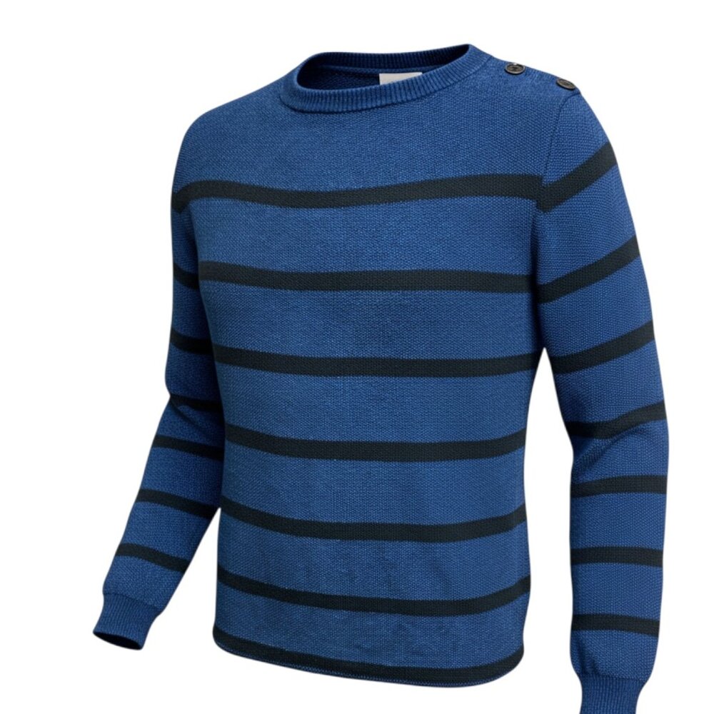 EDIFICE Japan Navy‎ Striped Knit Crewneck Sweater